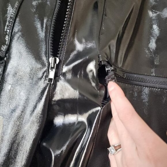 SUPER‎ LOW FAT x VINTAGE 90s Mall Goth Faux Leather shiny black padded pants - Picture 14 of 16